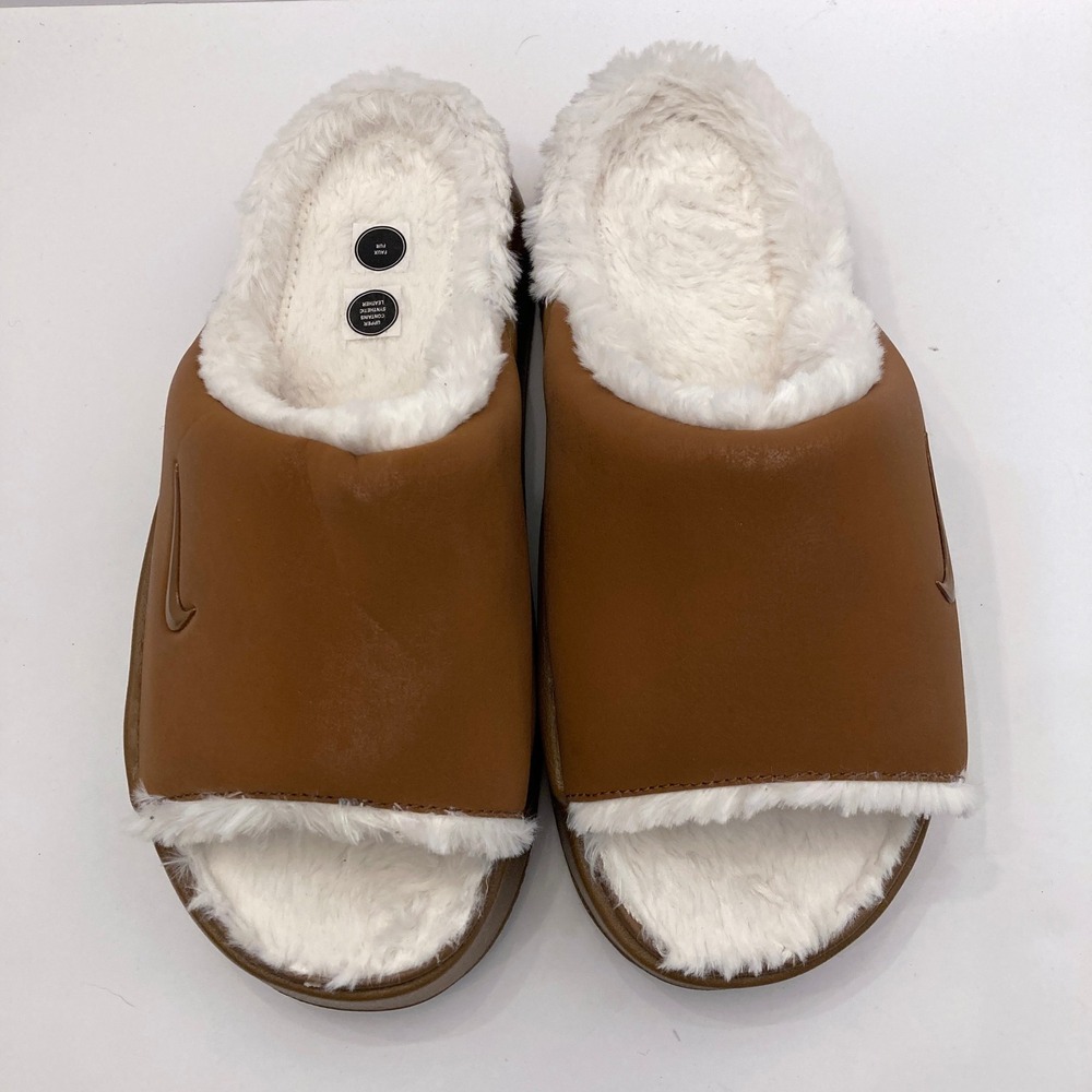 Nike Calm Elevation Fur Slide Shoes Light British Tan (HV8560-200) Womens 9 M